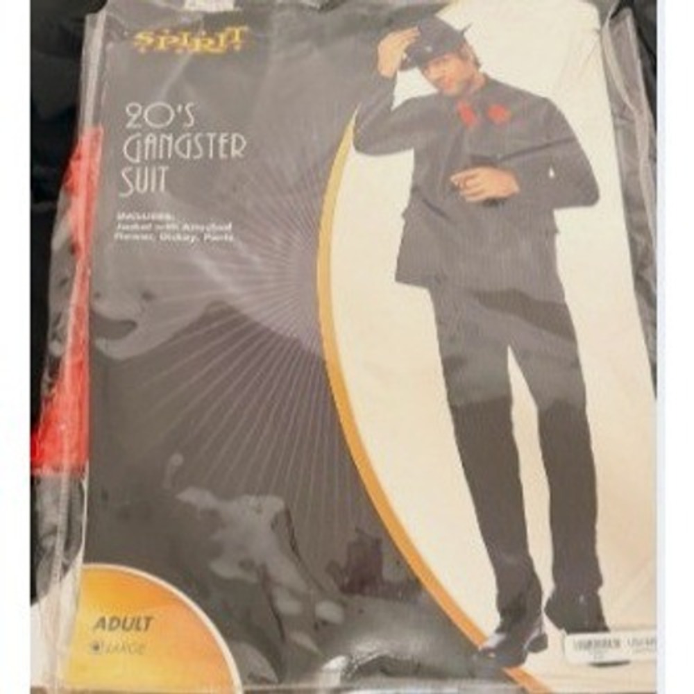 Spirit Halloween 20s Gangster Suit Sz Large Mens Pinstripe Mobster Costume Set